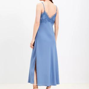 Vestido Largo de Satén de Lujo para Mujer, con Tirantes Finos, Cuello en V y Detalles de Encaje, Elegante Vestido de Noche - Product Image 2