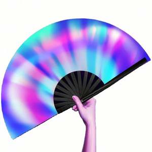 Abanicos Plegables de Bambú Hechos a Mano con Impresión Personalizada Guan Sen, Abanicos Grandes de Arcoíris para Fiestas, Reactivos a la Luz UV, de Neón - Product Image 1