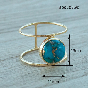 T0032 <b>Turquoise</b> Gemstone <b>Ring</b> <b>Gold</b> Bohemia Style Bezel Setting Unisex Everyday Wear - Product Image 5