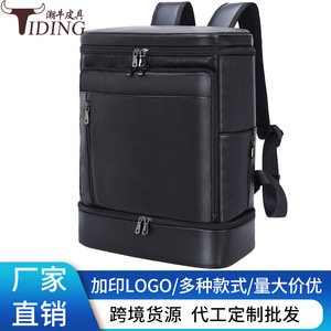 Tiding Laptop <b>Backpack</b> 14 Inch Large Capacity Business Travel Men's Black Solid Color Shoulder <b>Straps</b> - Product Image 3