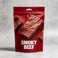 Kantong Kemasan Makanan Segel Panas Matte dengan Jendela, Plastik Cetak Kustom, Zipper Datar, Ziplock, untuk Daging Kering Biltong Jerky Sapi