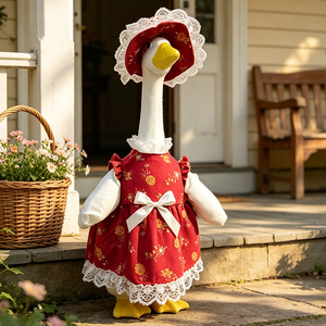 Disfraz de Ganso para Porche, Vestido con Estampado Floral Rojo, Ropa de Cosplay para Estatuas de 23 Pulgadas, Decoración Festiva para Jardín y Patio, Trajes para Gansos de Porche - Product Image 2