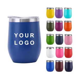 Custom Logo 18/8 Stainless Steel Insulated Powder Coated Egg Shape Thermal Cup Coffee Mug 12oz Wine Tumbler With Lid