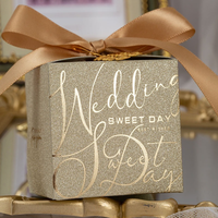 Offre Spéciale personnalisé luxe or argent carré fête de mariage papier boîte-cadeau paillettes faveur boîte-cadeau avec perle et ruban pour les invités