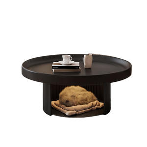 Cream Round Coffee <b>Table</b> With Pet Bed Storage Space For Living Room Modern Minimalist Design <b>Small</b> Apartment Use - Product Image 3