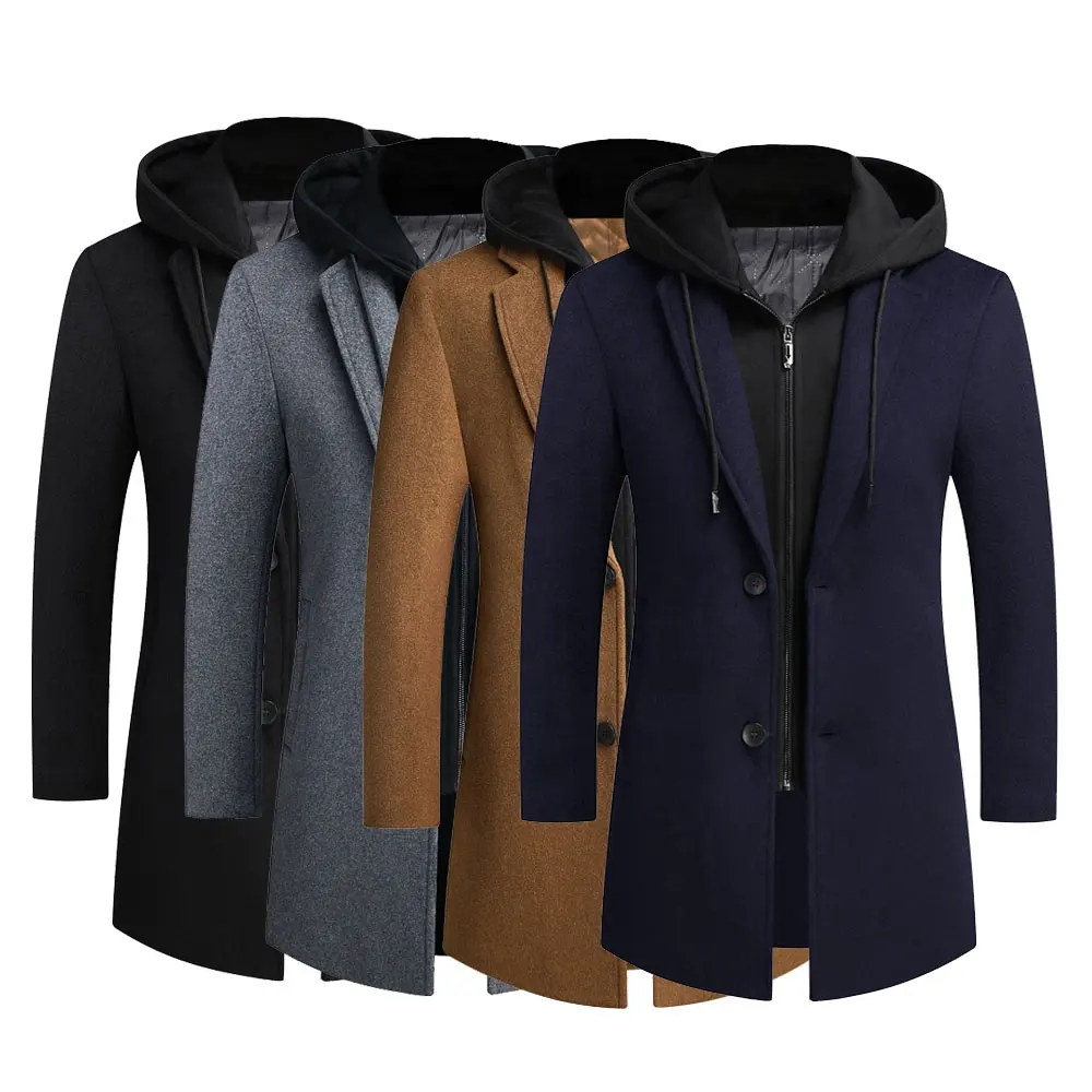 Men Coats 2021 Winter Mid-length Trench Jackets Casual Solid Single Breasted Long Sleeve Lapel Collar Overcoat Male Slim Jacket