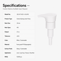 Pompe à lotion anti-déversement en plastique PP avec ressort externe, verrouillage par vis 24/410 28/410, taille de port 28 mm, pour emballage cosmétique