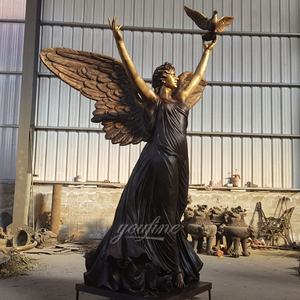 YOUFINE vida tamanho tradicional Bronze <span class=keywords><strong>Angel</strong></span> escultura segurando a estátua do pombo para a decoração exterior do jardim - Product Image 5