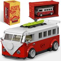 Happy Build PB8807 Retro T1 Red Camper Van, Modelo de Vehículo Detallado para Ensamblar, Coleccionable, Juego de Bloques de Construcción para Exhibición en Escritorio