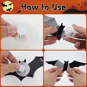 6 Pack Halloween Bats <b>Wall</b> Decor Lighted 3D Bat Stickers Assorted Size for Halloween Party Bedroom Window Decorations - Product Image 2