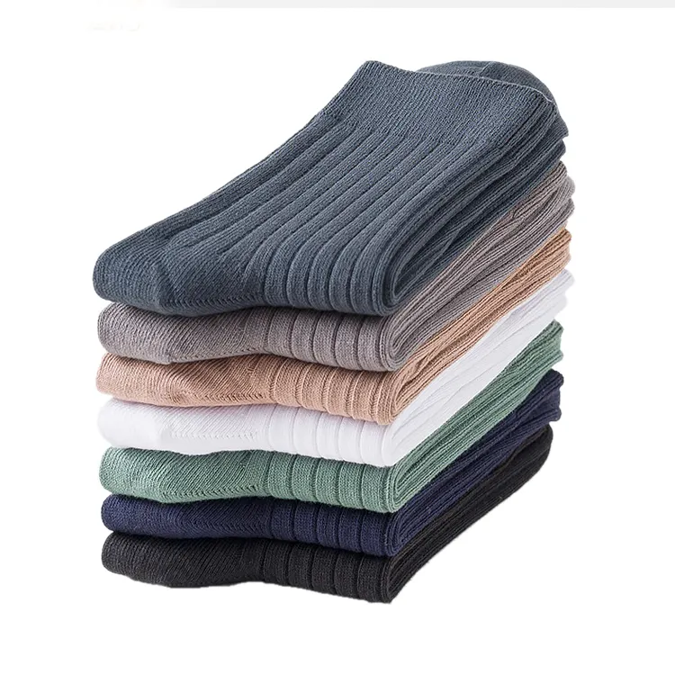 Low MOQ men thickened chunky 100% cotton crew solid winter socks
