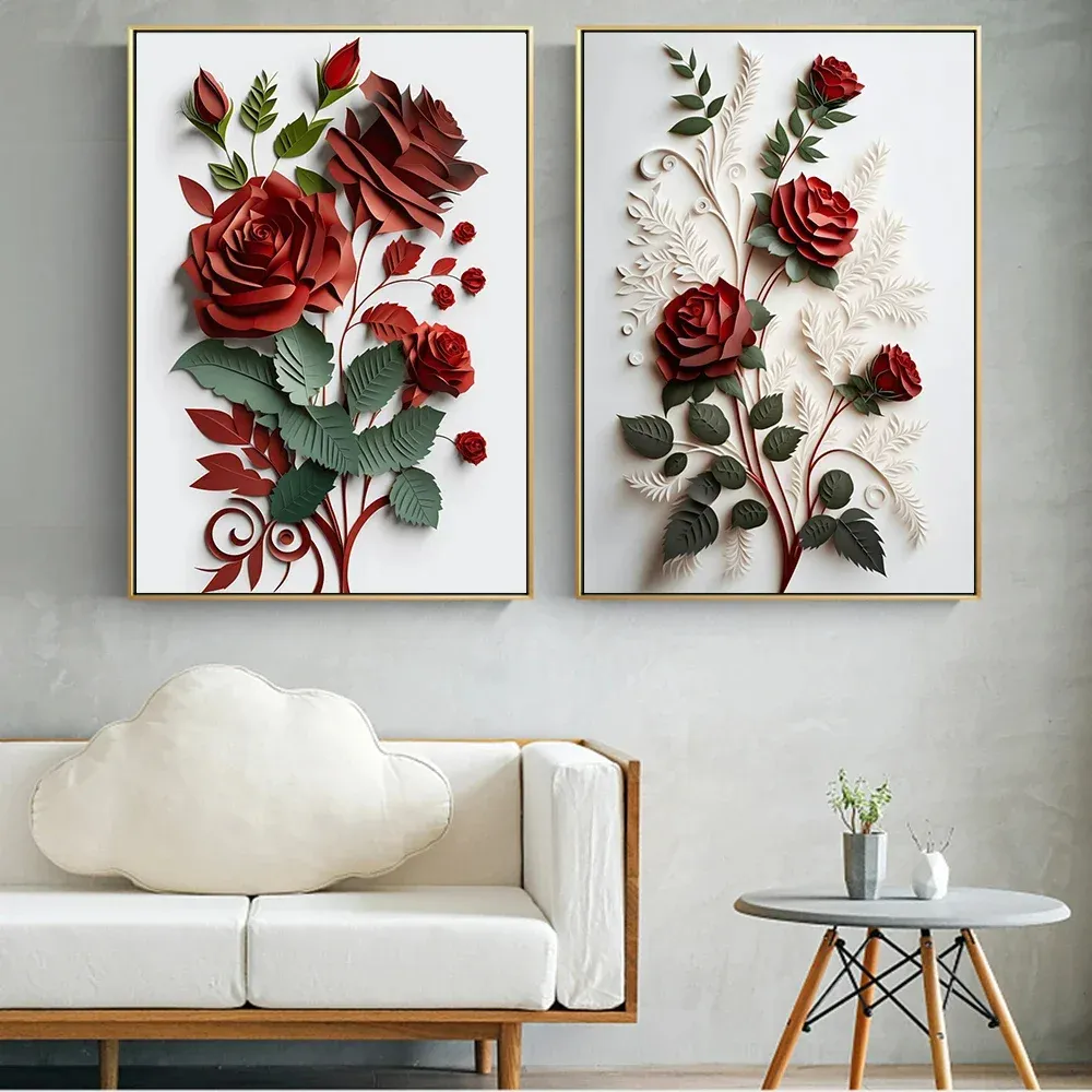 Arte de parede 3D Nordic Simple Estética Flores HD óleo em tela, posteres e estampas, decoração de casa, pintura mural fácil de pendurar