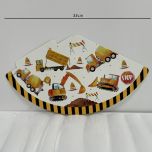 6 pièces/paquet jaune pelle thème imprimé fête papier chapeau fête d'anniversaire chapeau créatif pointu boule chapeau pour garçon anniversaire - Product Image 2