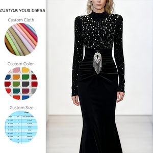 فستان حفلات وسهرات مزين بالألماس والخرز على شكل حورية البحر بطول ماكسي مصنوع من البوليستر 100% - Product Image 6