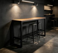 Table console industrielle à hauteur de bar, structure en métal noir, plateau en bois à lattes, pour cave à vin, patio, café, restaurant, maison, balcon