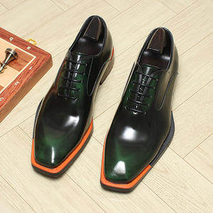 Chaussures habillées de luxe pour hommes Oxford Fabriquées à la main Cuir de vachette de haute qualité Plein grain Imperméable Lacets Patchwork Bout pointu - Product Image 4