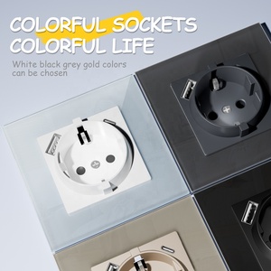 Лидер продаж, немецкая розетка с двойными USB-портами для зарядки типа A + C, Высококачественная разноцветная стеклянная панель, настенная розетка - Product Image 3