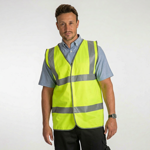 Men's High Visibility Yellow Safety Vest Reflective <b>Strips</b> Casual Summer Outerwear V-Neck Sleeveless Work Wear - Product Image 1