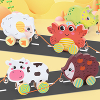 Jouet éducatif en bois en forme de crabe pour enfants Ligne de traction Bande dessinée Animal Remorque Jouets en bois