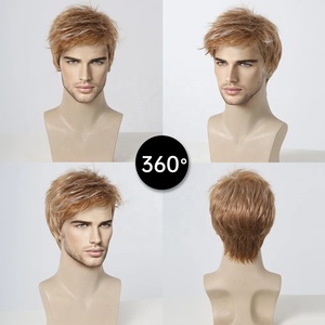 Perruques synthétiques pour hommes, <span class=keywords><strong>coupe</strong></span> <span class=keywords><strong>courte</strong></span> pixie, perruques bob avec frange, blonde dorée, perruque pour hommes à couches pour le cosplay quotidien, résistante à la chaleur - Product Image 3