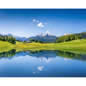 Per CHENISTORY 992208 di lino arte della parete all'ingrosso pittura senza cornice lago di riflessione dell'acqua della neve ghiacciaio della montagna elegante parete - Product Image 1