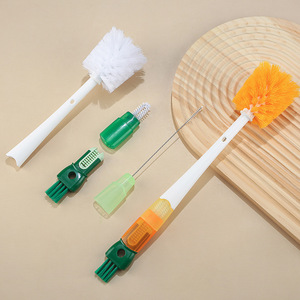 Brosse de nettoyage de bouteilles multifonctionnelle 5 en 1, à long manche, pour usage domestique, poils en nylon vert orange - Product Image 1