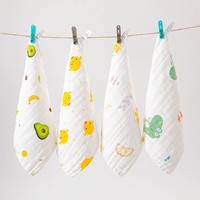 Serviette carrée en gaze de coton 6 couches Longren à imprimé fruits, petite, mignonne, absorbante, douce, pour enfants, à suspendre, pour le nettoyage des mains