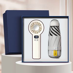 Ensemble 2-en-1 personnalisé avec logo couleur pour entreprise : éventail promotionnel et parapluie capsule avec impression UV et emballage cadeau en papier - Product Image 5