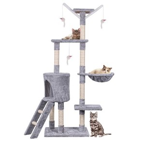 138Cm <span class=keywords><strong>Cat</strong></span> <span class=keywords><strong>Scratch</strong></span> Berichten Multi-Level Stabiele Kat Klimmen Toren Kat Activiteit Bomen Met Ladder, indoor Pet Activiteit Meubels Spelen - Product Image 1