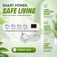 JIUJI JJSVA-FC4 Multiprise 4 prises USB avec protection contre les surtensions, tension/courant réglables pour réfrigérateur, type EU