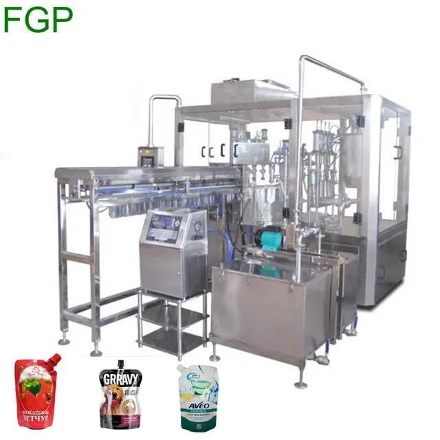 Automatic 2/4/6 heads doypack spout pouch liquid filler and capper machine with pouch feeder for juice/ketchup/water/jelly