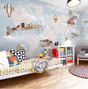 Papier peint pour enfants Garçons Filles Maternelle Chambre Fond d'écran Cartoon Avion Carte du monde Papier peint - Product Image 3