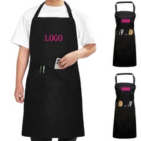 Tabliers de travail unisexes pour la cuisine et la restauration, pour hommes et femmes, avec poches, couleur noire unie, pour chef et serveur, logo personnalisé