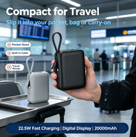 Batterie externe portable haute capacité 20000mAh 22.5W à charge rapide avec écran LCD, câbles doubles intégrés, vente en gros, OEM, logo personnalisé