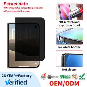 Protector de Pantalla Doble OEM para iPhone, Cristal Templado 9H, Antiarañazos, Cobertura Total, Sin Borde Blanco, Película Exterior de Privacidad 2.5D - Product Image 1