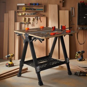 Table de travail pliante, banc de travail, 70 x 65 cm, type rabattable, capacité de 1000 lb, pieds en acier portables, 7 hauteurs réglables - Product Image 2