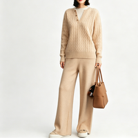 Ensemble deux pièces élégant en cachemire pour femme avec pull à col rond et pantalon long en tissu doux coupe classique