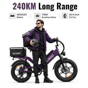 Bicicleta Eléctrica con Llantas Gruesas de 20 Pulgadas, Alcance de 240 km, Batería Grande de 48V 55Ah, Motor de 750W, Cuadro de Aleación de Aluminio, Bicicleta Eléctrica de Reparto - Product Image 1