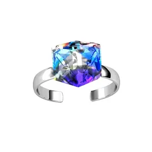 Sterling Zilver 925 Premium Oostenrijkse Kristallen Sieraden Nieuwe Ontwerp Magic Kleur Cube Crystal Geode Ring Voor Vrouwen Destiny Sieraden