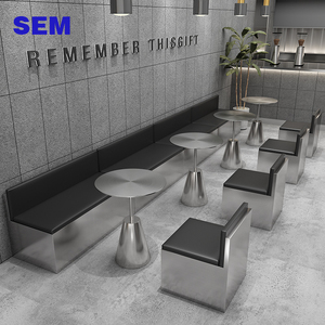 Industrial Style Coffee Shop Stainless Steel <b>Wall</b>-<b>Mounted</b> Booth Dessert Shop Custom-Made <b>Tables</b> and Chairs Long Benches - Product Image 2