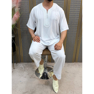 Traditional Moroccan Short Sleeve Jabador For <b>Men</b> Handmade Islamic <b>Thobe</b> Casual Summer Lounge Attire - Product Image 3