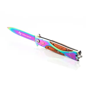 China wholesale pocket knife titanium wooden handle knife high quality tactical folding knife