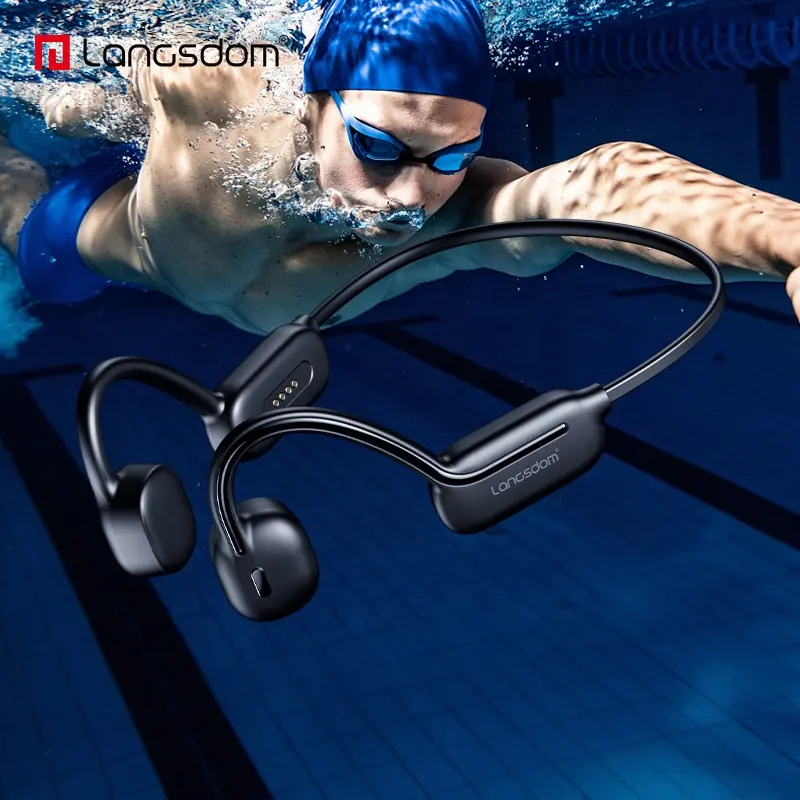 Langs dom IPX-8 Schwimmen Headset Knochen leitung BT Stirnband Sport Drahtlose Stereo Kopfhörer Kopfhörer Bluetooth Kopfhörer