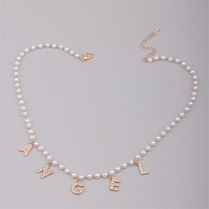 Custom <b>Name</b> Necklaces Gold Plated Pearl <b>Chain</b> DIY Zircon Letter Initial <b>Name</b> Pendant Necklace - Product Image 3
