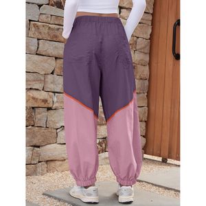 Pantalon large décontracté Fisoew pour femme, taille élastique, blocs de couleur, coupe ample, avec poches, style printemps - Product Image 5