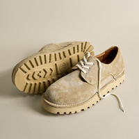 Chaussures Derby en Daim de Vache Lavé Abricot pour Hommes, à Lacets, Style Vintage Vieilli, Semelle Épaisse, Chaussures de Travail Style Old Money, Logo Personnalisé, Vente en Gros
