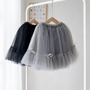 Boutique Black Tutu for Girls Cotton Lining Tulle Skirt with Bows Girls Kids Mesh Skirt Below Knees Wholesale Toddler Girl Tutu