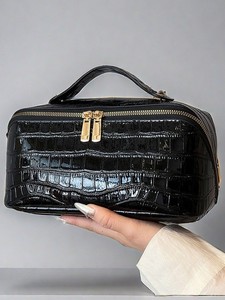 Bolsa de Maquillaje Personalizada con Logotipo para Mujer, Organizador de Cosméticos con Patrón de Piel de Cocodrilo Sintética, Bolsa de Aseo de Gran Capacidad para Viajes - Product Image 4