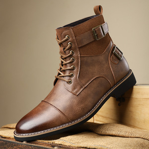 Botas de Trabajo para Hombre Estilo Británico 2026, Antideslizantes, Retro, con Cordones, Punta Redonda, de Cuero - Product Image 2