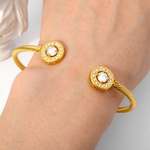 Fashion African 14K Gold Plated Heart Pendant Zircon Brass <b>Copper</b> Cuff <b>Bracelets</b> Women's Customized Size - Product Image 6